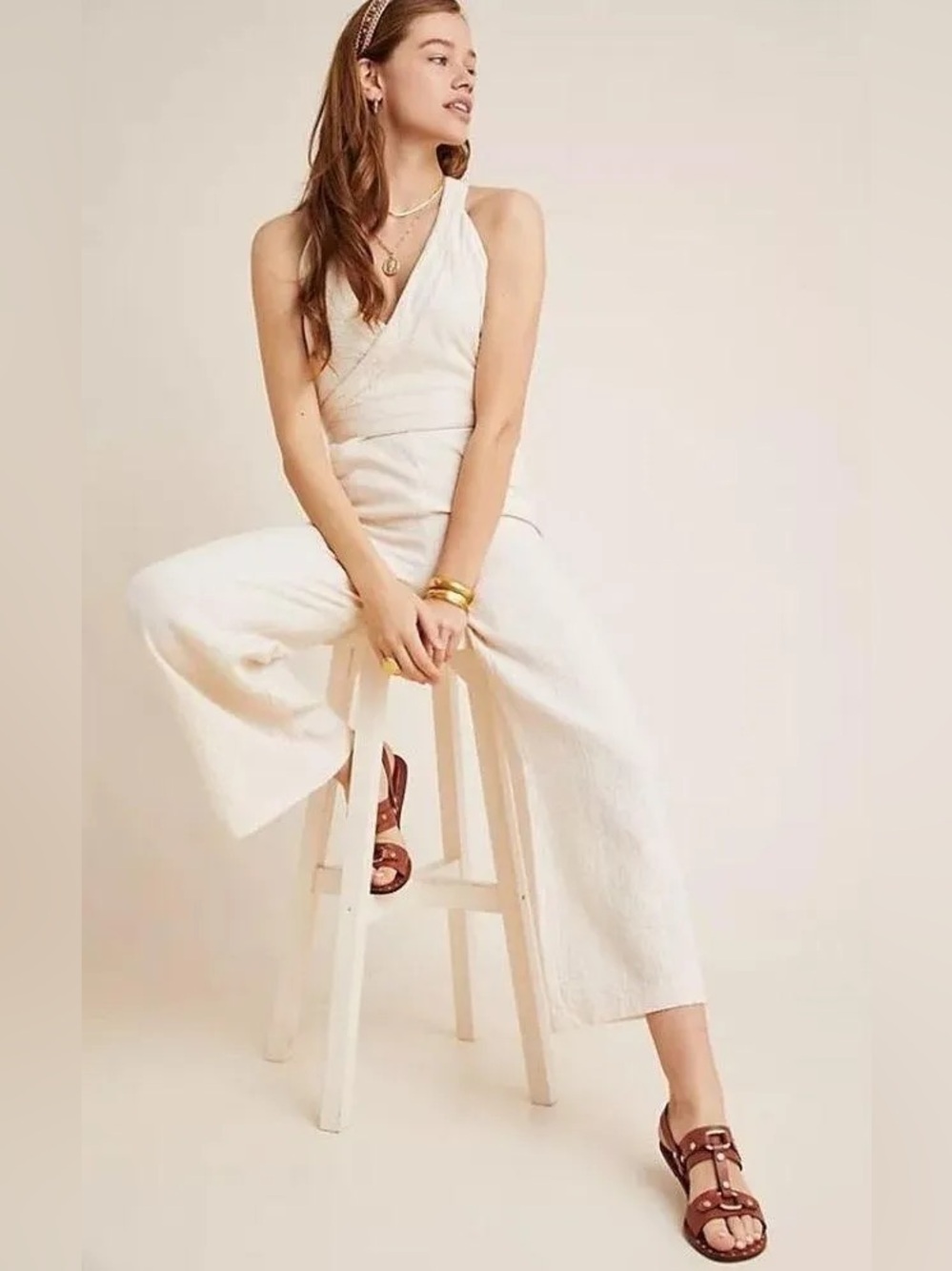 Anthropologie Cream Gauzey Cotton jumpsuit 2 costal jumpsuit romper minimalist